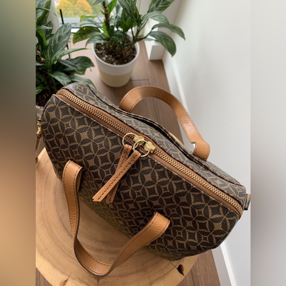 ๐ฅณHP LUXE Sydney Signature Satchel Dark Brown Print Leather Duffle Bag by Fossil - Picture 7 of 16